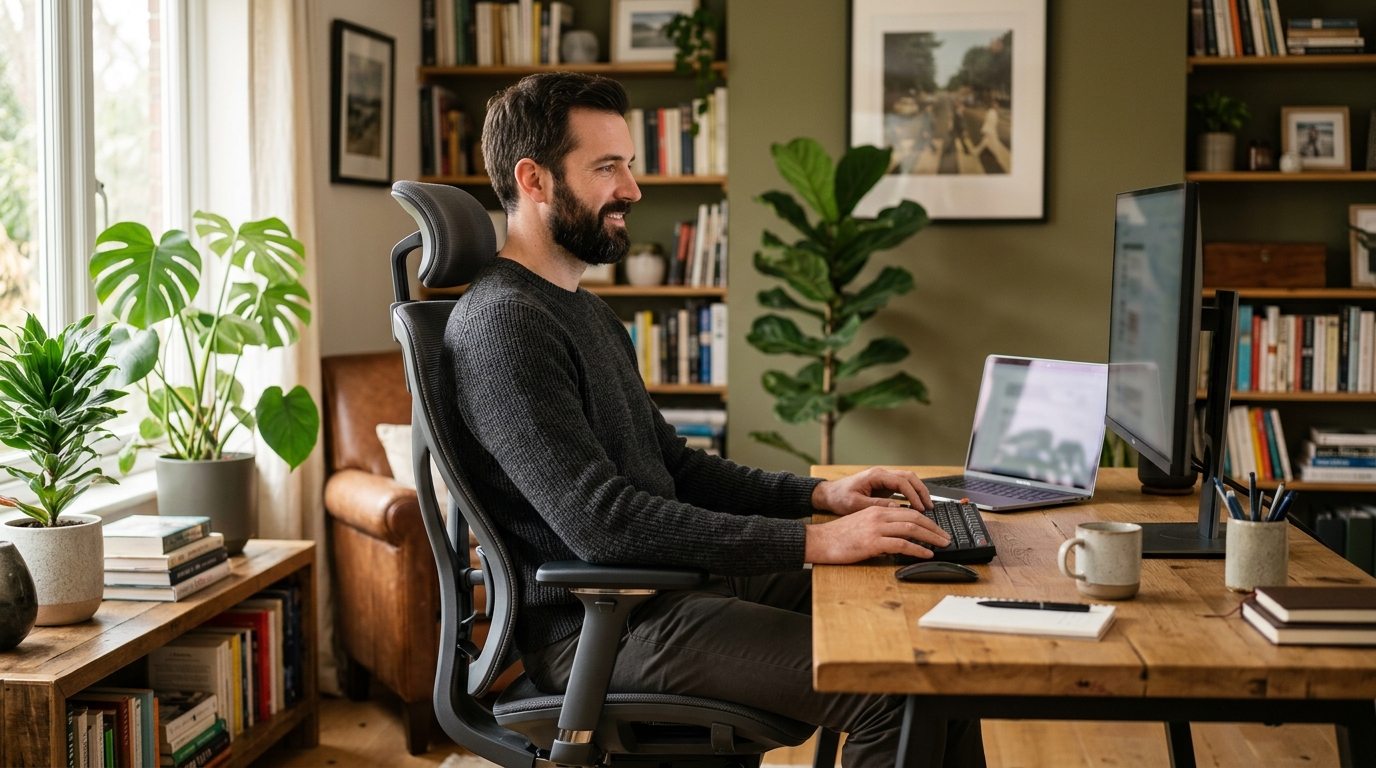 Herman Miller Aeron Size C ergonomic chair at a tall person's standing desk
