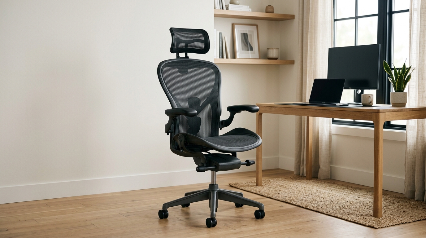 Premium ergonomic office chair with mesh back, adjustable headrest, and 4D armrests