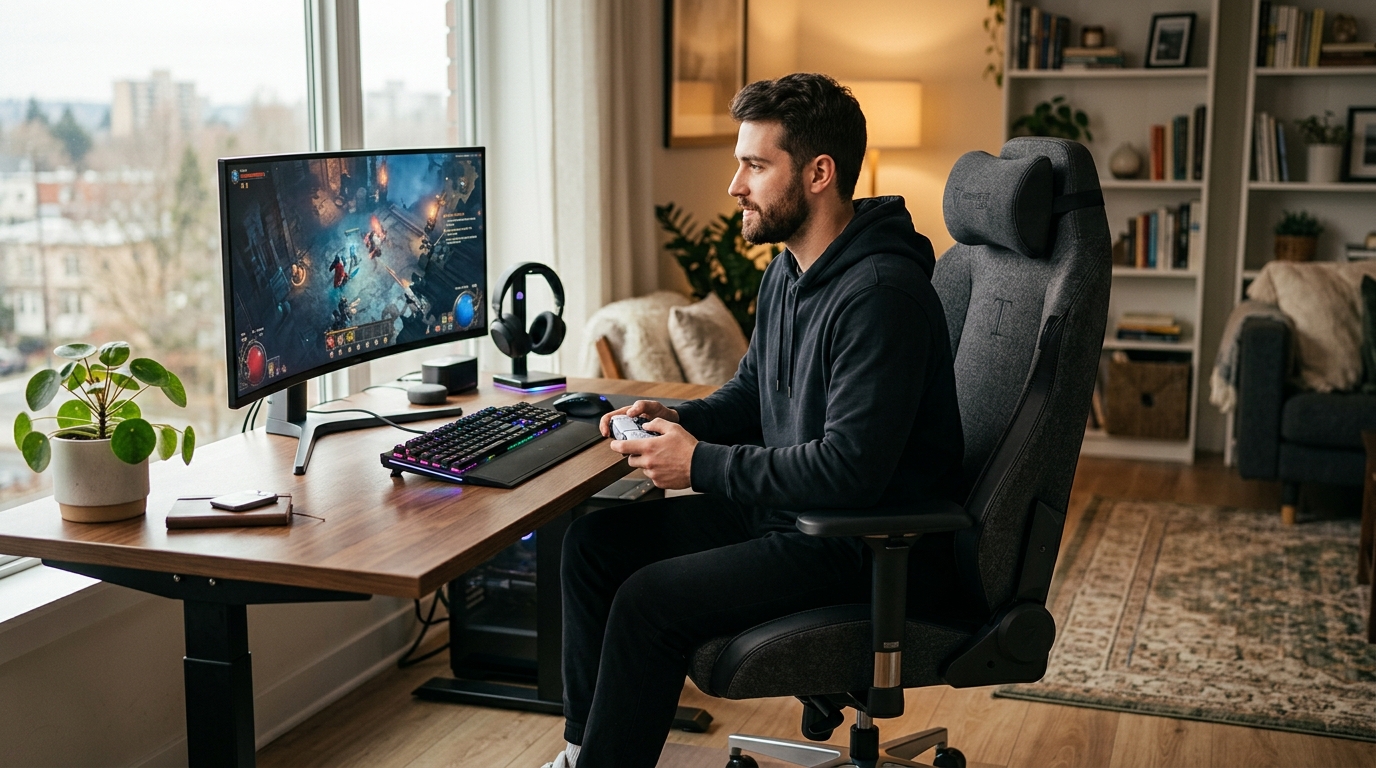 Ergonomic gaming chairs with adjustable lumbar support and armrests for all-day desk work