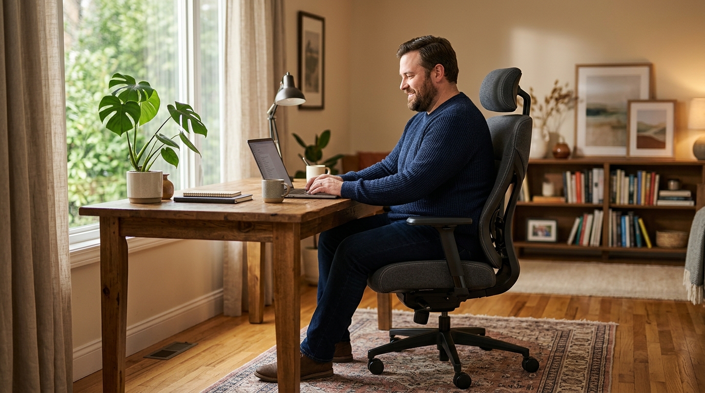 La-Z-Boy Trafford big-and-tall executive office chair at a clean desk with ergonomic accessories